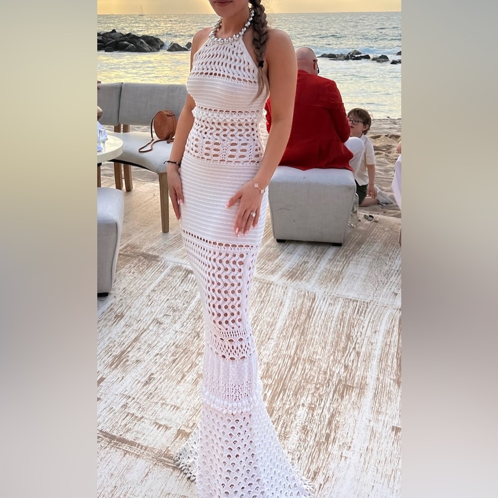Retrofete White Crochet Halter Maxi Dress - Picture 6 of 6